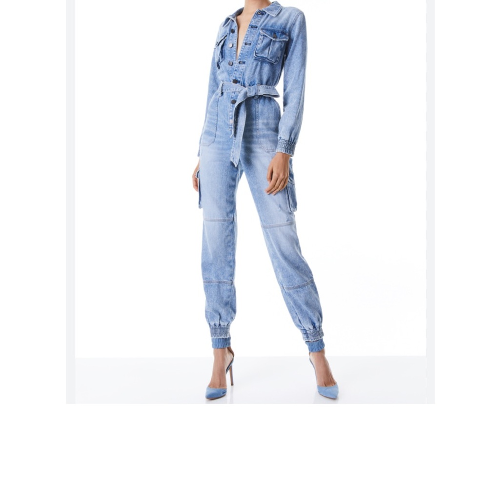Alice and Olivia ETHA CHAMBRAY JUMPSUIT
